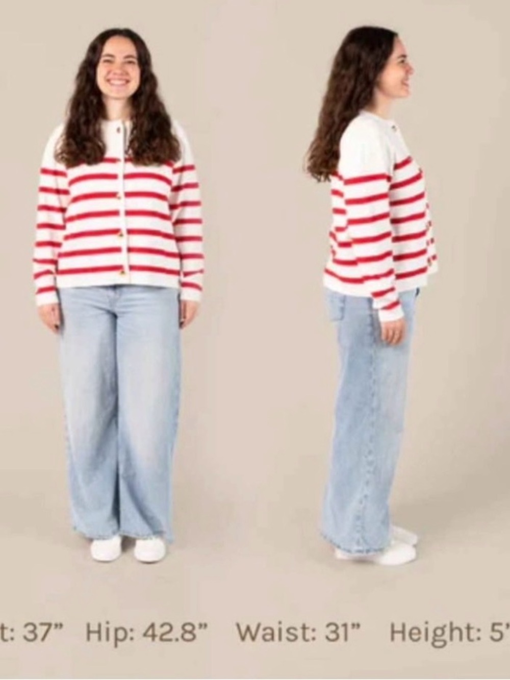 Smash + Tess White Cardigan with Red Stripes and Gold Buttons size xl/xxl - Picture 2 of 5